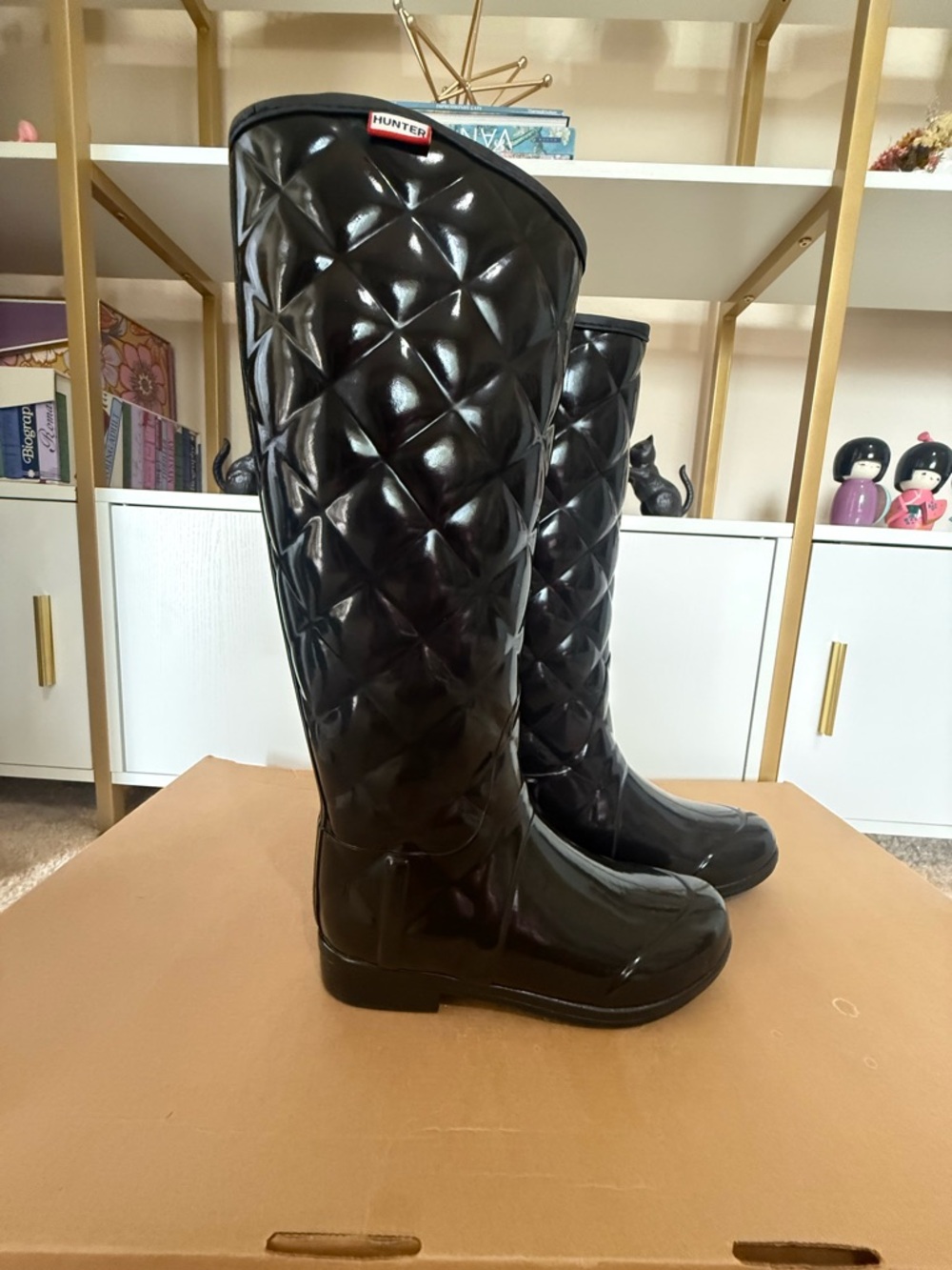 Hunter Regent Savoy Quilted Gloss Black Tall Women's Rain Boot - Picture 5 of 11